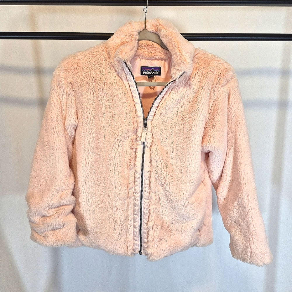 Patagonia Lunar Frost Fleece Jacket Girls XL/14 Faux Fur Pink Soft Comfy